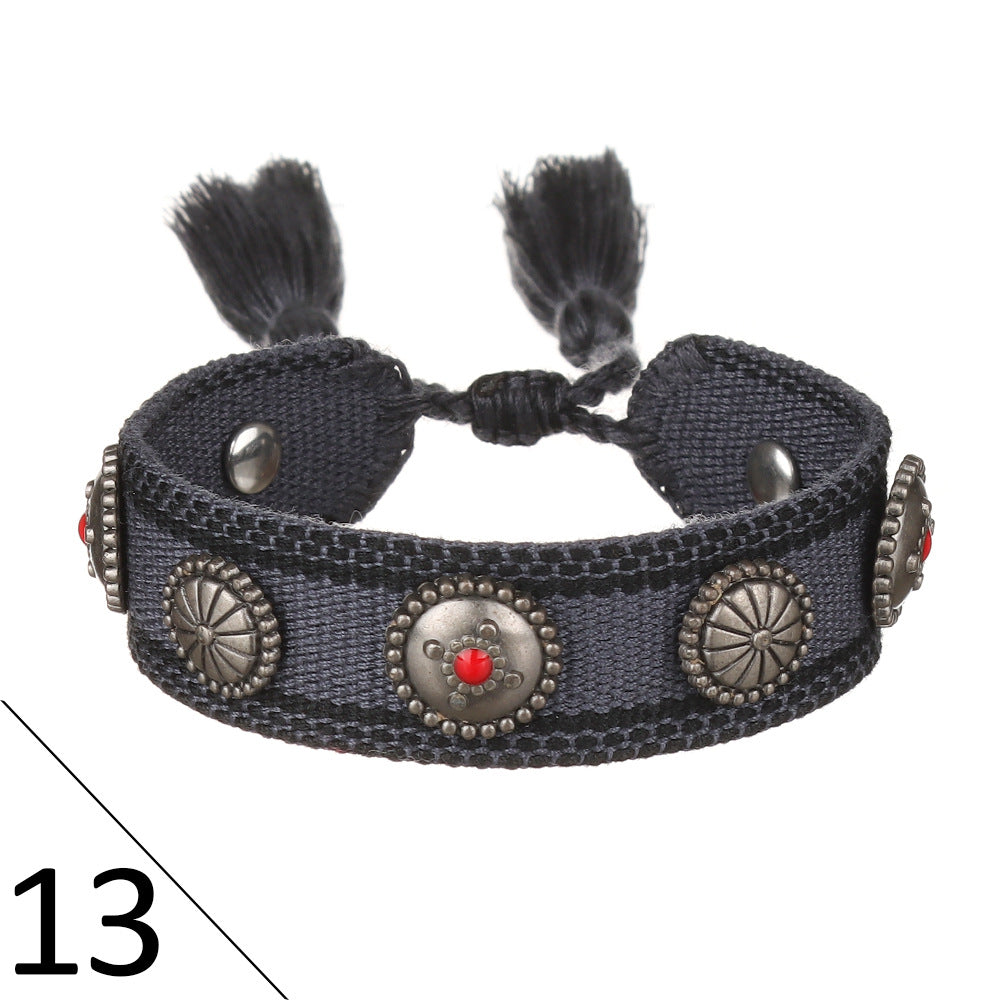 Wholesale Creative Rivet Alloy Woven Bracelets